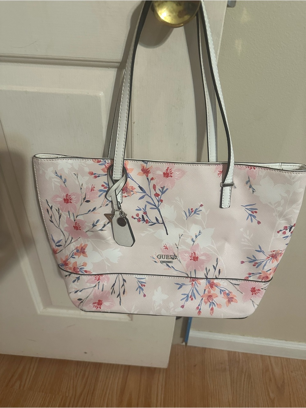 GUESS Pink Floral Tote with Branded Charm